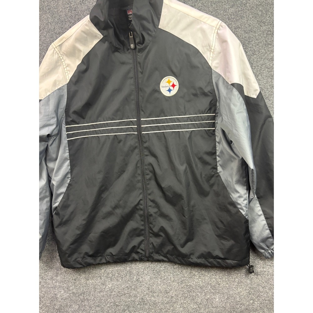 Reebok Pittsburgh Steelers Windbreaker Mens L Black Grey White Full Zip Jacket